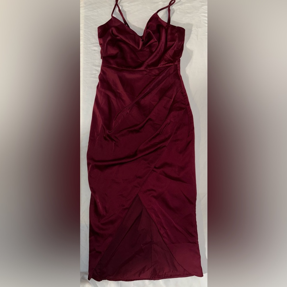 Showpo Burgundy Satin Midi Dress Womens US 6 Formal Cocktail Party Slip Dress